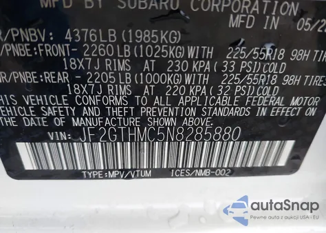 2022 Subaru Crosstrek Limited из США, поврежденный, VIN JF2GTHMC5N8285880